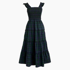 Cotton Poplin Smocked Tiered Midi Dress